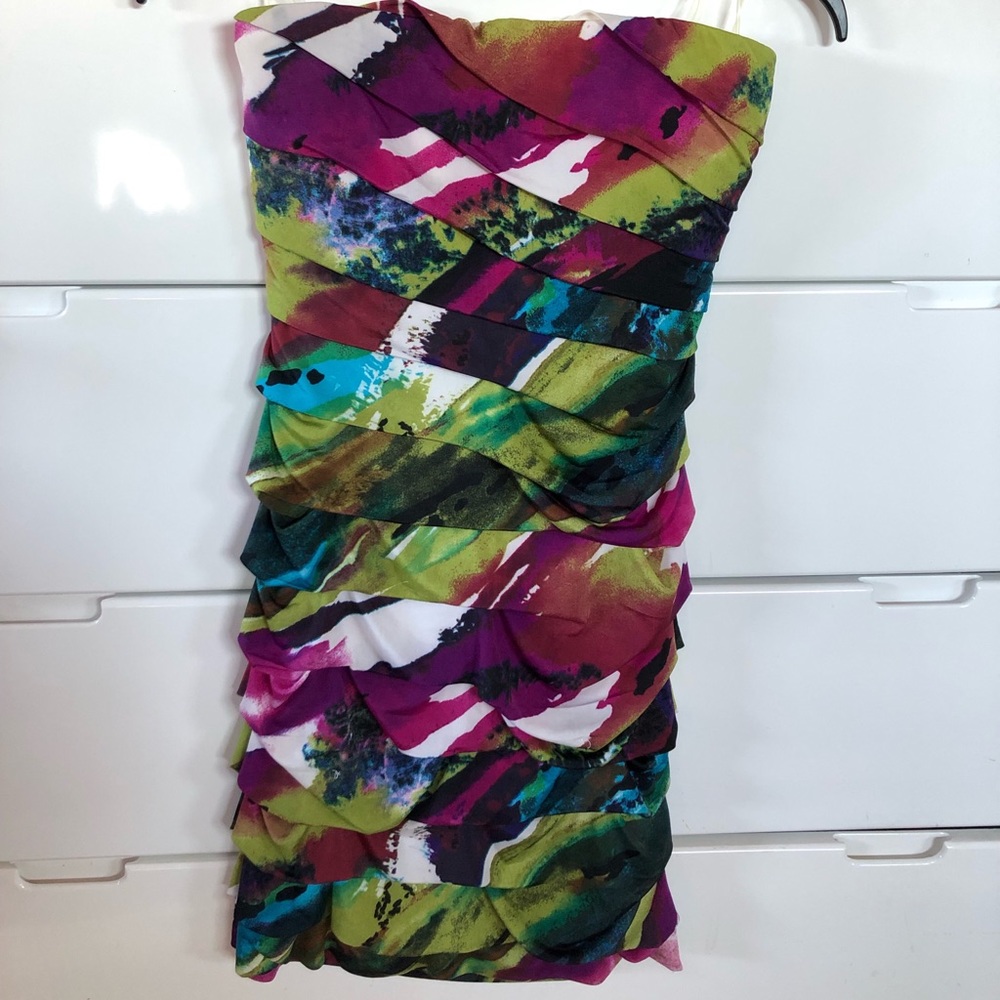 Multicolor Tropical Strapless Dress